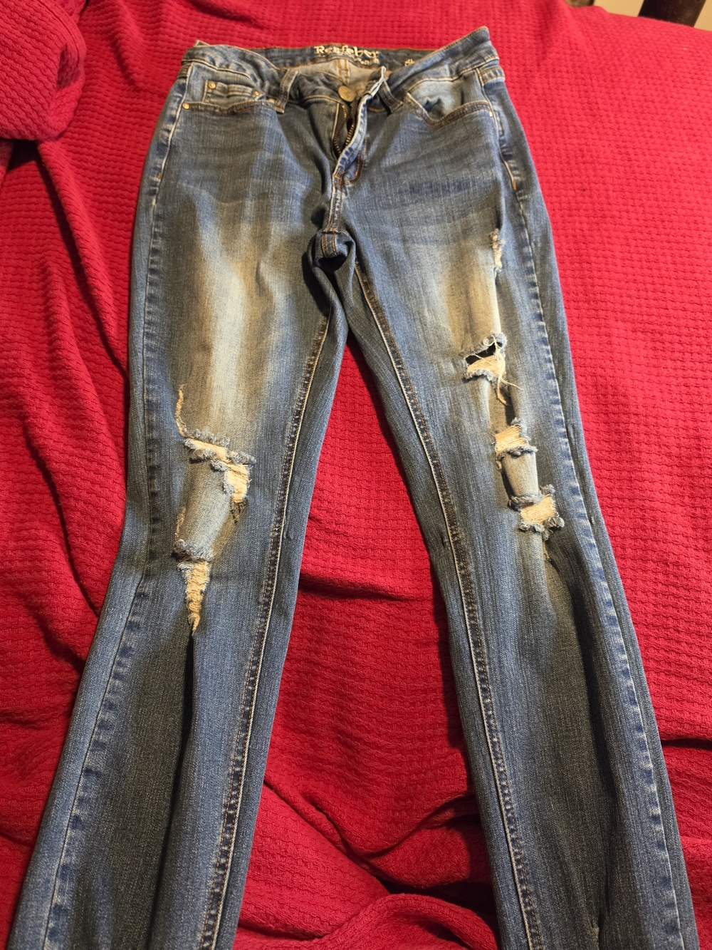 Ripped Skinny Jeans in Washed Blue - Women's